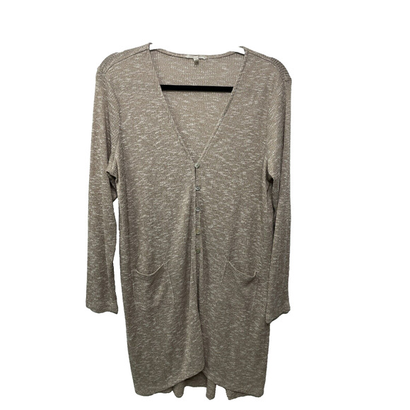 Maurices Women's Cardigan Beige Brown Pockets Ribbed Lagenlook Cottage Grandpa L - Picture 1 of 12